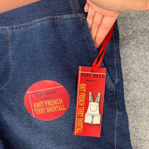 Blue Spice Knit French Terry Shortalls Womens L Large Denim Anti Blue Pockets - Picture 4 of 15